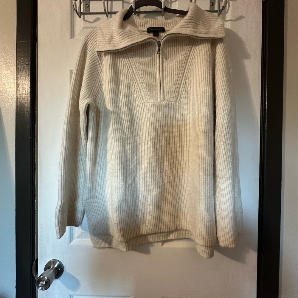 Ann Taylor Cream 1/4 Zip Turtleneck Sweater